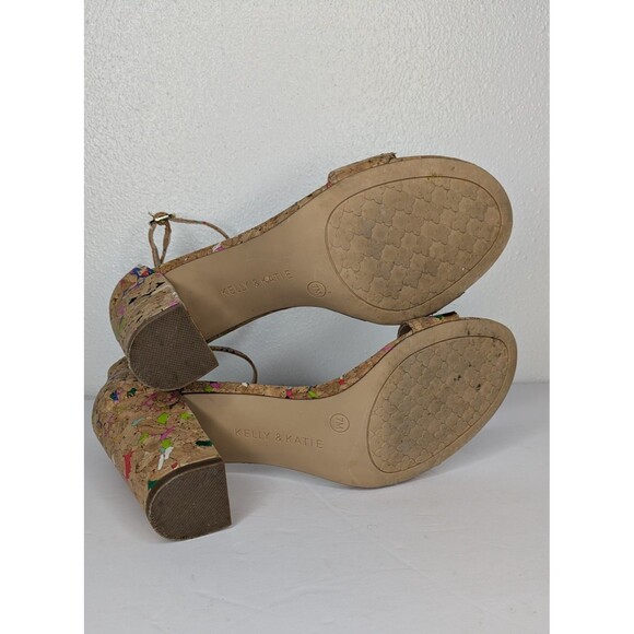Kelly & Katie Hailee Sandals Block Heel Speckled Cork Size 7 Feminine Coquette - Picture 9 of 9